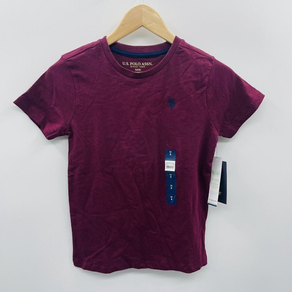 US Polo Association Youth Boys Size Medium 8 Slub Crew Neck Tshirt Burgundy 1435